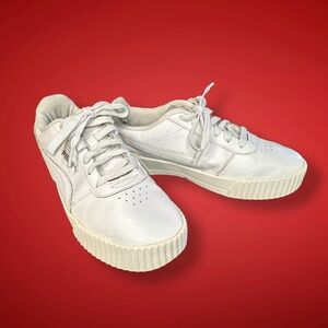 PUMA Carina Classic White Leather Low Top Sneakers Tennis Shoes Sz 9